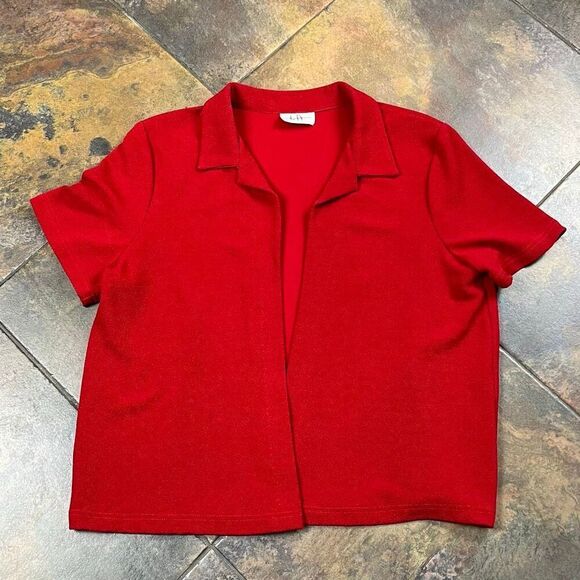 Los Angeles Women Red Short Sleeve Open Front Cardigan - Picture 4 of 9